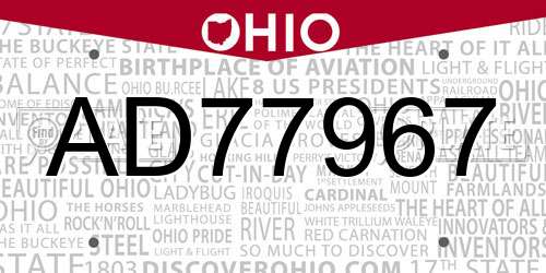 AD77967 Ohio License Plate