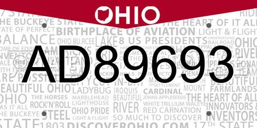 AD89693 Ohio License Plate
