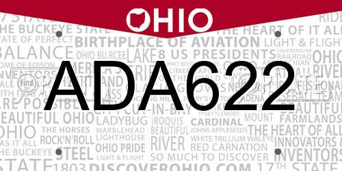 ADA622 Ohio License Plate