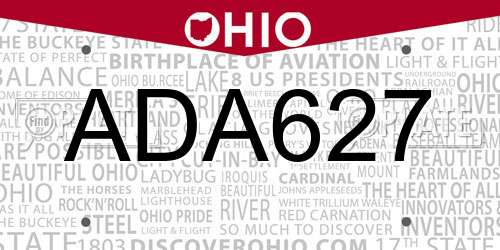 ADA627 Ohio License Plate