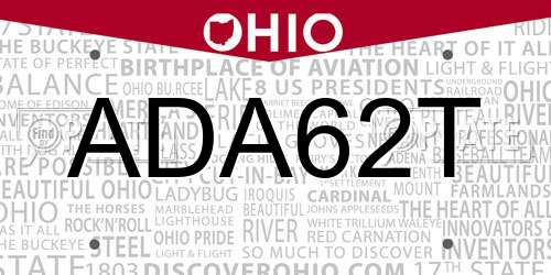 ADA62T Ohio License Plate