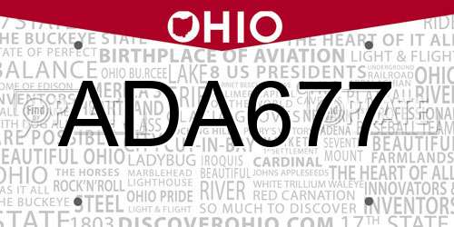 ADA677 Ohio License Plate