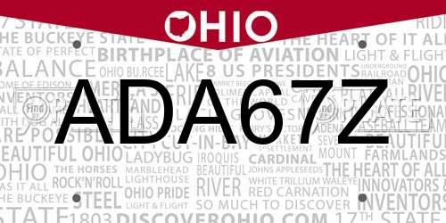 ADA67Z Ohio License Plate