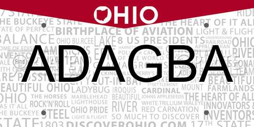 ADAGBA Ohio License Plate