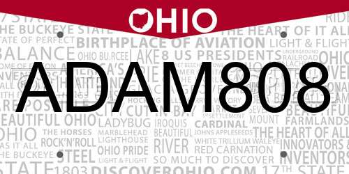 ADAM808 Ohio License Plate