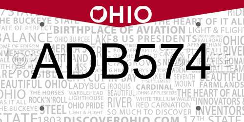 ADB574 Ohio License Plate