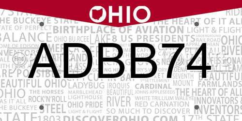 ADBB74 Ohio License Plate