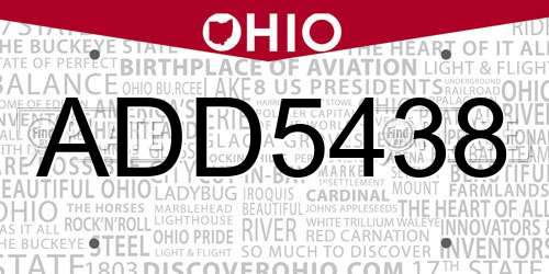 ADD5438 Ohio License Plate