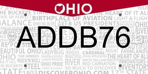 ADDB76 Ohio License Plate
