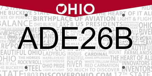 ADE26B Ohio License Plate
