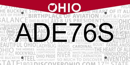 ADE76S Ohio License Plate