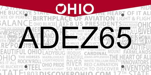 ADEZ65 Ohio License Plate