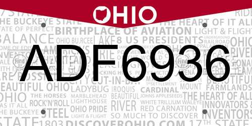 ADF6936 Ohio License Plate