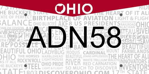 ADN58 Ohio License Plate