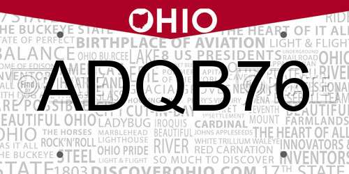 ADQB76 Ohio License Plate