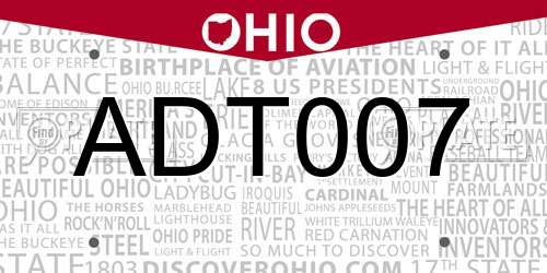 ADT007 Ohio License Plate