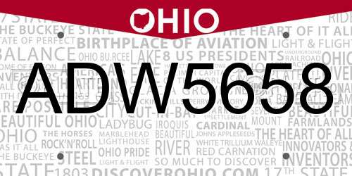 ADW5658 Ohio License Plate