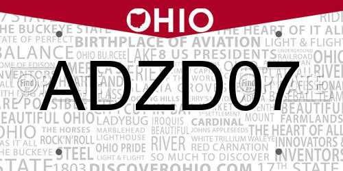 ADZD07 Ohio License Plate