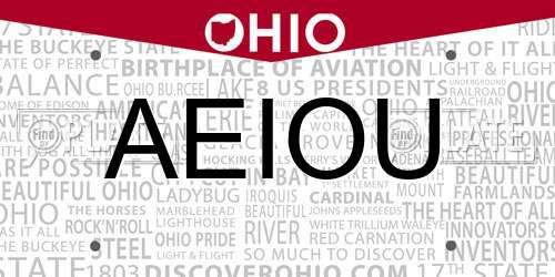 AEIOU Ohio License Plate