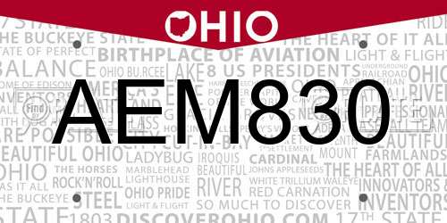 AEM830 Ohio License Plate