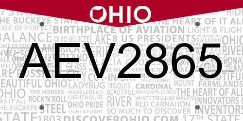 AEV2865 Ohio License Plate