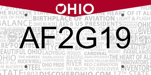 AF2G19 Ohio License Plate