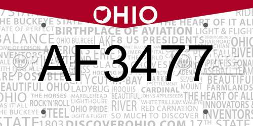 AF3477 Ohio License Plate