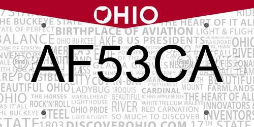 AF53CA Ohio License Plate