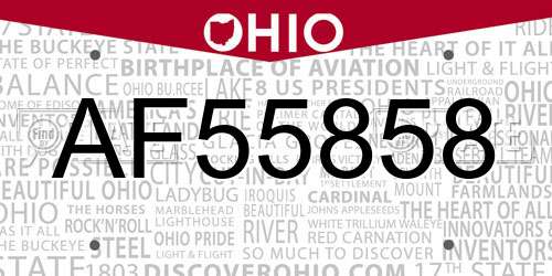 AF55858 Ohio License Plate