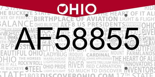 AF58855 Ohio License Plate