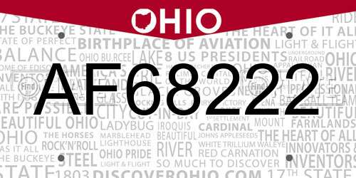 AF68222 Ohio License Plate