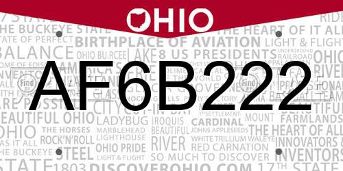 AF6B222 Ohio License Plate