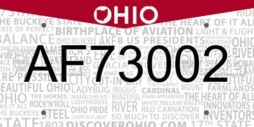 AF73002 Ohio License Plate