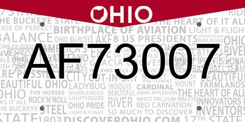 AF73007 Ohio License Plate