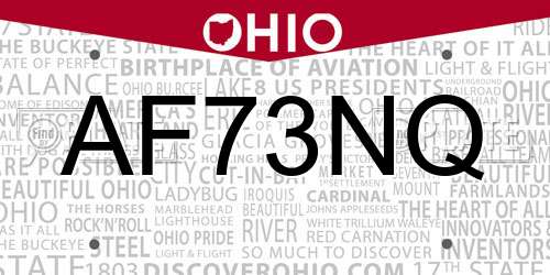 AF73NQ Ohio License Plate