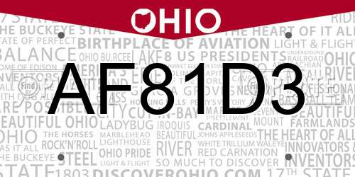 AF81D3 Ohio License Plate