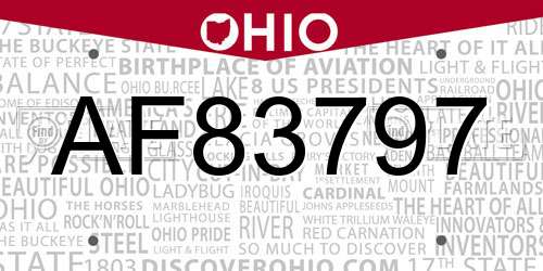 AF83797 Ohio License Plate