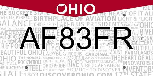 AF83FR Ohio License Plate