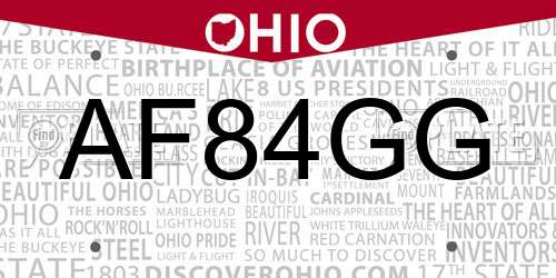 AF84GG Ohio License Plate