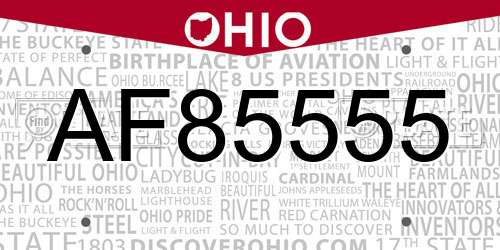 AF85555 Ohio License Plate