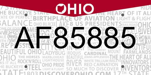 AF85885 Ohio License Plate
