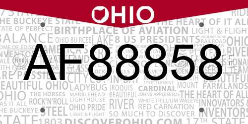 AF88858 Ohio License Plate