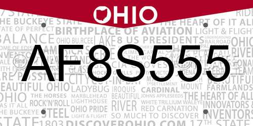 AF8S555 Ohio License Plate