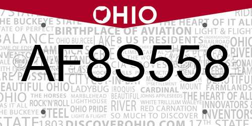 AF8S558 Ohio License Plate