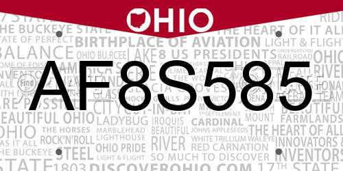 AF8S585 Ohio License Plate