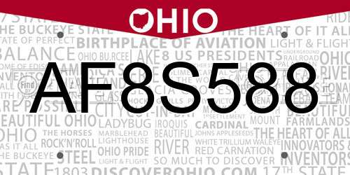 AF8S588 Ohio License Plate