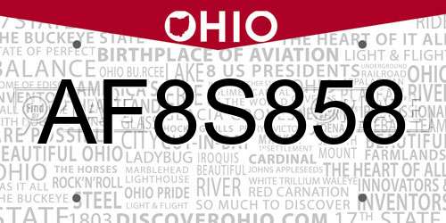 AF8S858 Ohio License Plate