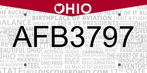 AFB3797 Ohio License Plate