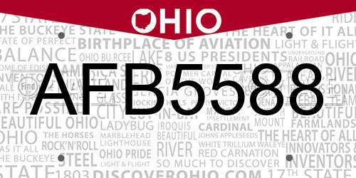 AFB5588 Ohio License Plate
