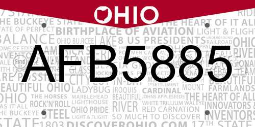 AFB5885 Ohio License Plate